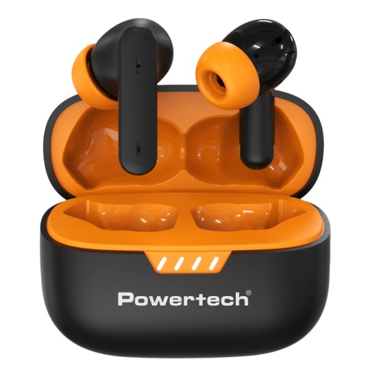 Powertech PT-1431 Earphones με Θήκη φόρτισης True Wireless 40/400mAh ANC & ENC Μαύρα