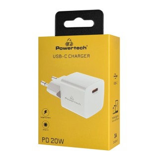 Powertech PT-1223 Σούπερ Μίνι Φορτιστής Τοίχου USB-C 20W Λευκός