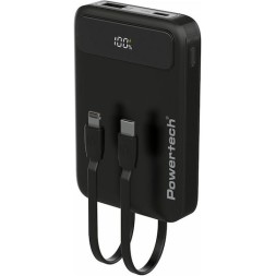 POWERTECH PT-1417 Power Bank με Καλώδια και Οθόνη  10000mAh, 22.5W, Μαύρο