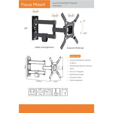Focus Mount Βάση Τηλεόρασης Tilt & Swivel 17"-47" SMS23-44AT