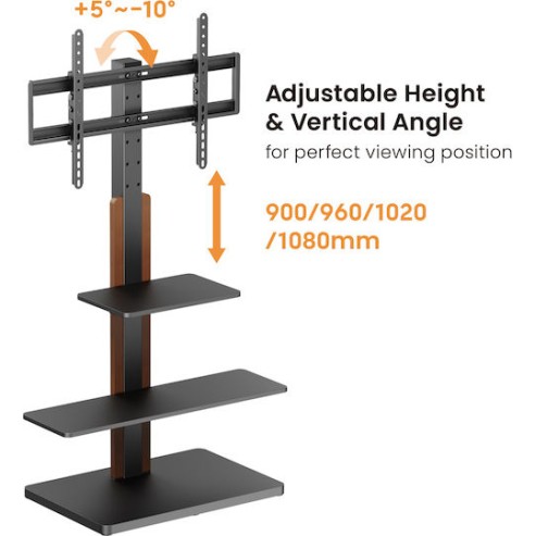 Powertech PT-1422 Βάση Τηλεόρασης Δαπέδου έως 75" και 40kg Ασημί