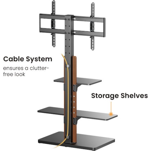 Powertech PT-1422 Βάση Τηλεόρασης Δαπέδου έως 75" και 40kg Ασημί