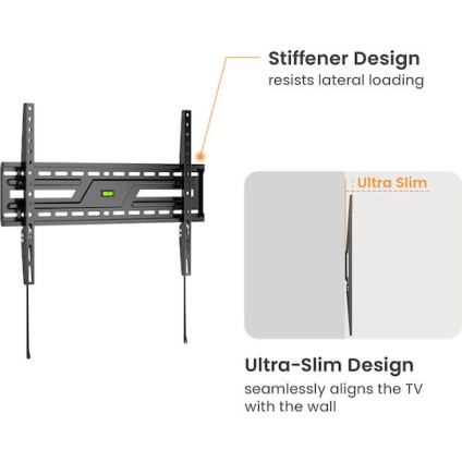 Powertech PT-1371 Βάση Τηλεόρασης Τοίχου έως 86" και 75kg Ασημί