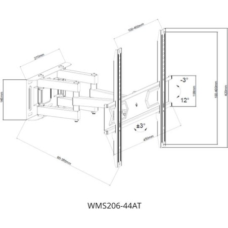 Focus Mount WMS206-44AT Βάση Τηλεόρασης Επιτοίχια  23"-65" έως 45kg