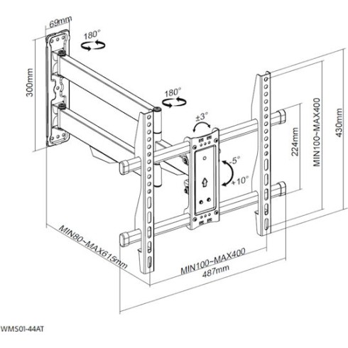 Focus Mount WMS01-44AT Βάση Τηλεόρασης Επιτοίχια  23"-65" έως 40kg