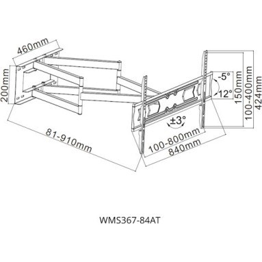 Focus Mount WMS367-84AT Βάση Τηλεόρασης Επιτοίχια  42"-90" έως 70kg
