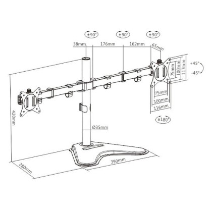 BRATECK LDT66-T024 Βάση Γραφείου για 2 Οθόνες 17-32" έως 9kg