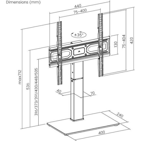 POWERTECH PT-1445 Επιτραπέζια Βάση Τηλεόρασης , 32-65", έως 40kg