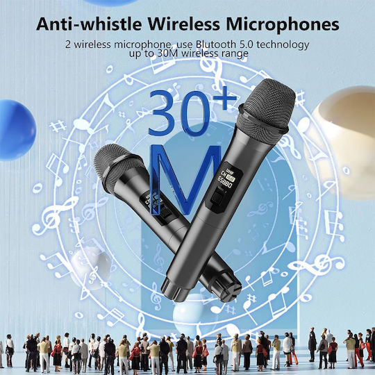 JYX Σύστημα Karaoke JYX-T19-T με Ασύρματα Μικρόφωνα σε Μαύρο Χρώμα