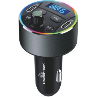 POWERTECH FM Transmitter & φορτιστής 40W PT-1027, οθόνη, RGB, Bluetooth