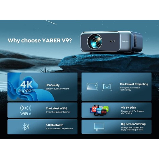Yaber Pro V9 Projector Full HD με Wi-Fi (CCK02154) Γκρι