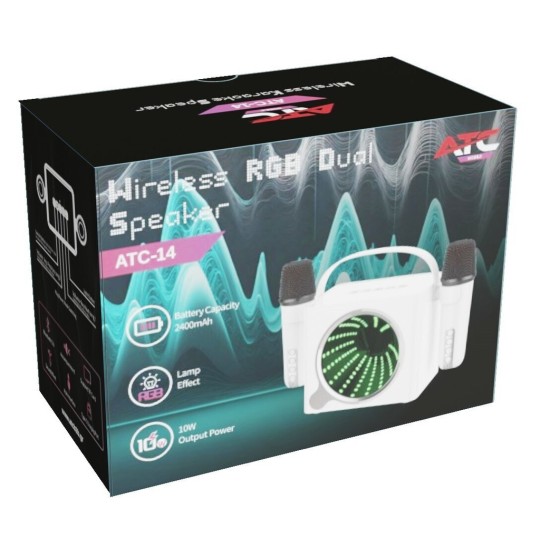 ATC-14 Ασύρματο Ηχείο Καραόκε με 2 Μικρόφωνα RGB