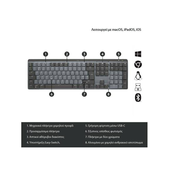 Logitech MX Mechanical Bluetooth Πληκτρολόγιο Graphite (US) 920-010757