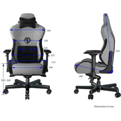 Anda Seat Gaming Chair T-Pro II Grey / Black Fabric [AD12XLLA-01-GB-F]