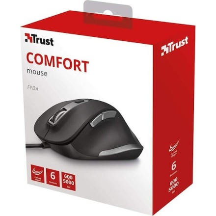 Trust Fyda Ενσύρματο Εργονομικό Ποντίκι Μαύρο