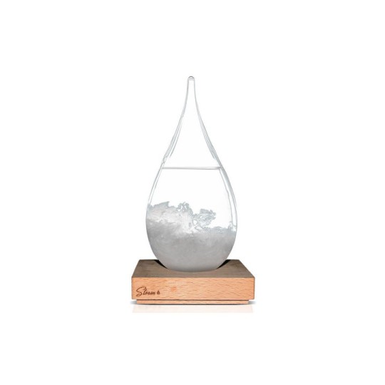 Storm Glass Drop Large Διακοσμητικό Βαρόμετρο σε Σχήμα Σταγόνας με Ξύλινη Βάση