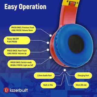 Lazerbuilt Superman Logo Light-Up Ασύρματα Bluetooth Παιδικά On Ear Ακουστικά Πολύχρωμα