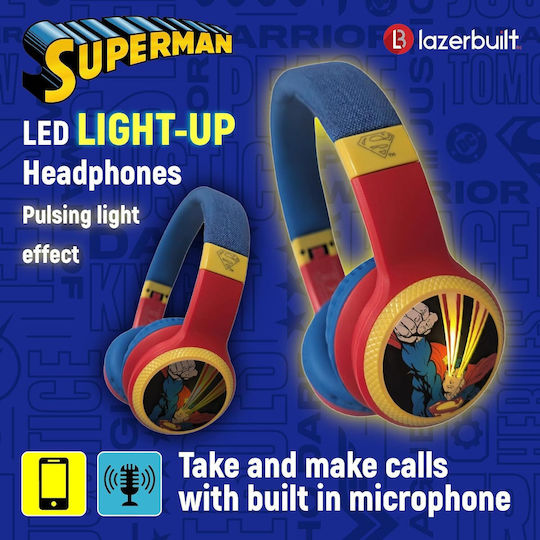 Lazerbuilt Superman Logo Light-Up Ασύρματα Bluetooth Παιδικά On Ear Ακουστικά Πολύχρωμα