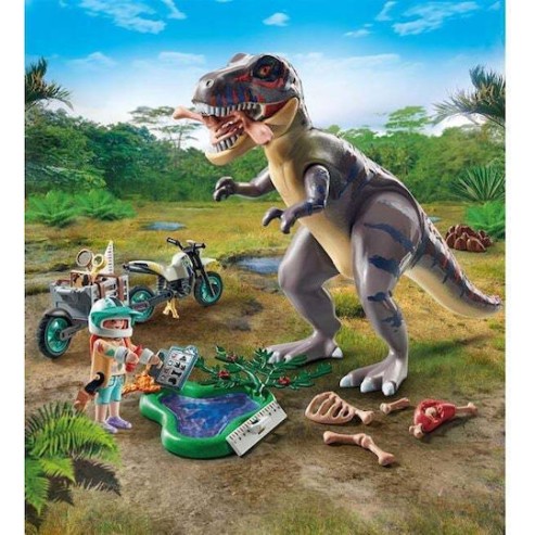 Playmobil Dinos T-Rex και Εξερευνητής Με Μοτοσικλέτα για 4-10 ετών 71524