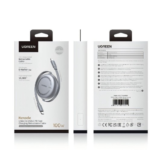 UGREEN L531 65905 Καλώδιο Φόρτισης USB-C σε USB-C PD 100W, Επαναφερόμενο 1m Μαύρο