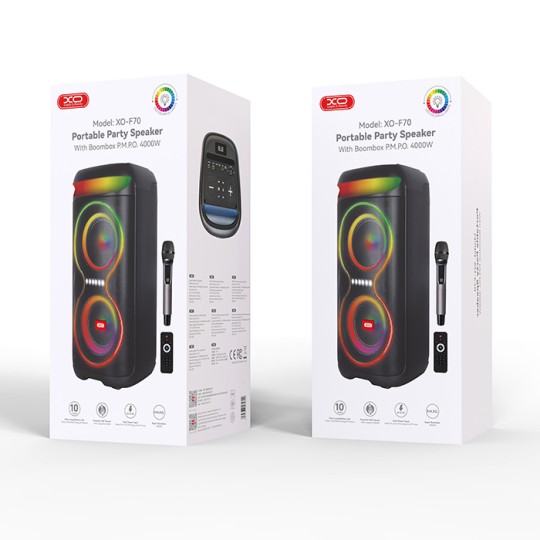 XO Karaoke Speaker With Wireless Microphone And Lighting Effects F70 249-0239 Black