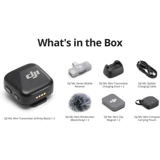 DJI Mic Mini (2 TX + 1 Mobile RX) Wireless Lavalier Microphone for Black