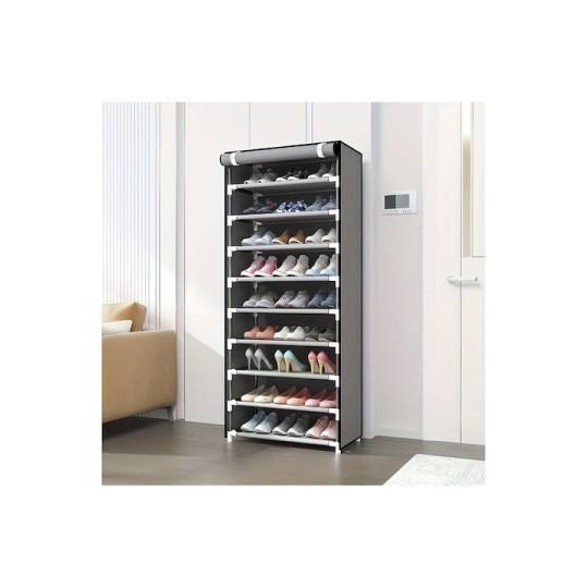 HOME USE HUH-0182 Υφασμάτινη Παπουτσοθήκη με 9 Ράφια 57x28x160cm Γκρι