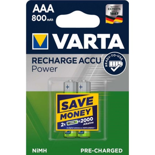 Varta Recharge Accu Power Επαναφορτιζόμενες Μπαταρίες AAA Ni-MH 800mAh 1.2V 2τμχ