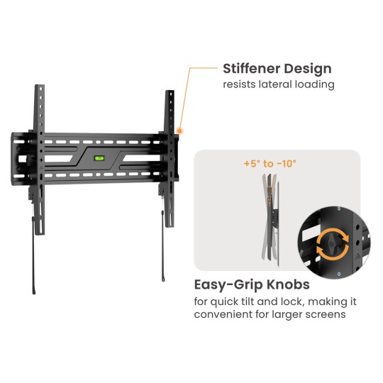 Powertech PT-1370 Βάση Τηλεόρασης Τοίχου έως 86" και 75kg Ασημί