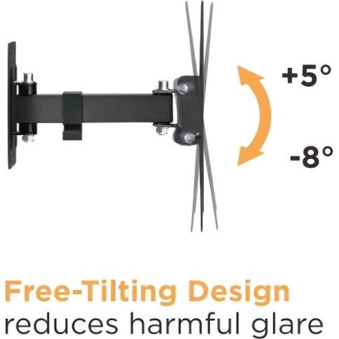 Powertech PT-1128 Βάση Τηλεόρασης Τοίχου με Βραχίονα έως 43" και 30kg Μαύρο