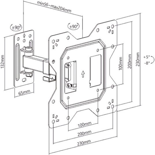 Powertech PT-1128 Βάση Τηλεόρασης Τοίχου με Βραχίονα έως 43" και 30kg Μαύρο
