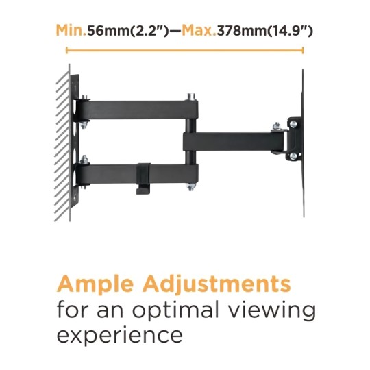 Powertech PT-1129 Βάση Τηλεόρασης Τοίχου με Βραχίονα έως 43" και 30kg Μαύρο