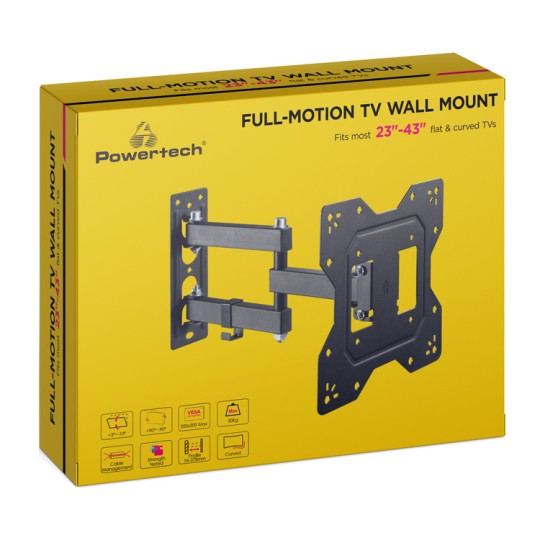 Powertech PT-1129 Βάση Τηλεόρασης Τοίχου με Βραχίονα έως 43" και 30kg Μαύρο