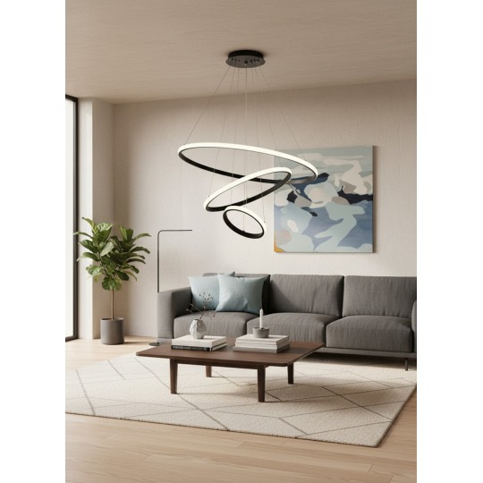 Powertech Ρυθμιζόμενο Κρεμαστό Φωτιστικό HLL-0105 LED με Ψυχρό Λευκό Φως 60x60εκ Μαύρο