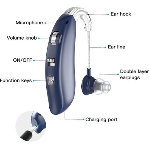Powertech PT-1096 Bluetooth Επαναφορτιζόμενο Ακουστικό Βαρηκοΐας
