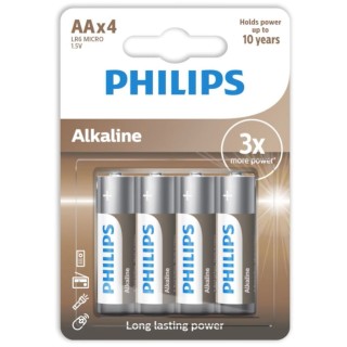 Philips 4 Pack Alkaline Batteries AA Long Lasting Power 1.5V