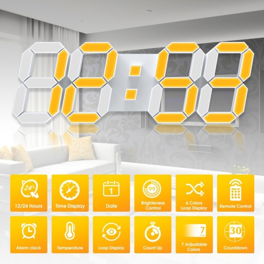 EDUP EH-LED1319 3D LED Wall Clock 9.5? Remote Control Digital Nightlight