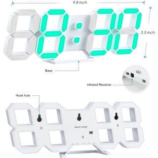 EDUP EH-LED1319 3D LED Wall Clock 9.5? Remote Control Digital Nightlight