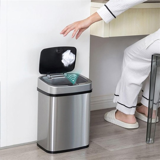 HOME USE HUH-0256 Κάδος Απορριμμάτων με Φωτοκύτταρο Ανοξείδωτο Ατσάλι 15lt Ασημί