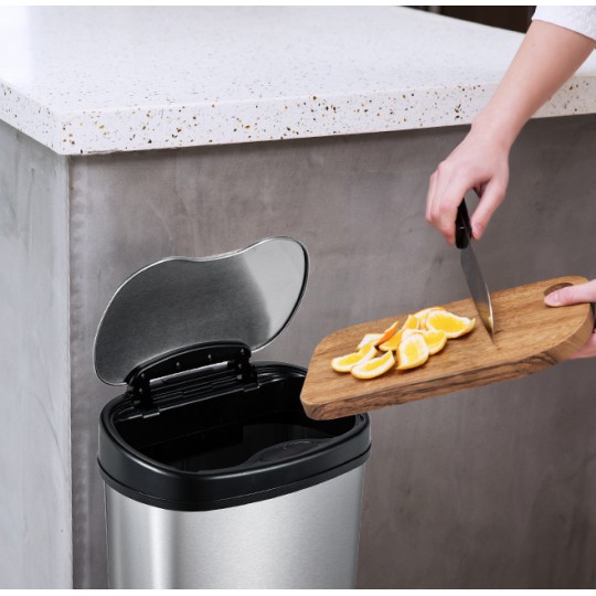 HOME USE HUH-0256 Κάδος Απορριμμάτων με Φωτοκύτταρο Ανοξείδωτο Ατσάλι 15lt Ασημί