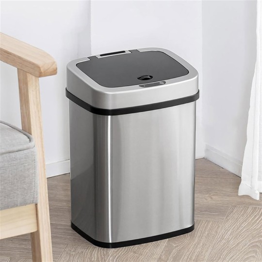 HOME USE HUH-0256 Κάδος Απορριμμάτων με Φωτοκύτταρο Ανοξείδωτο Ατσάλι 15lt Ασημί