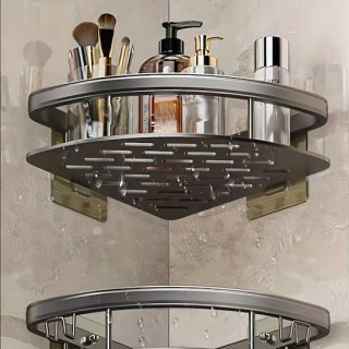 HOME USE HUH-0158 Γωνιακό Ράφι Τοίχου , Αλουμινίου, 28x5.5x21cm, Ασημί