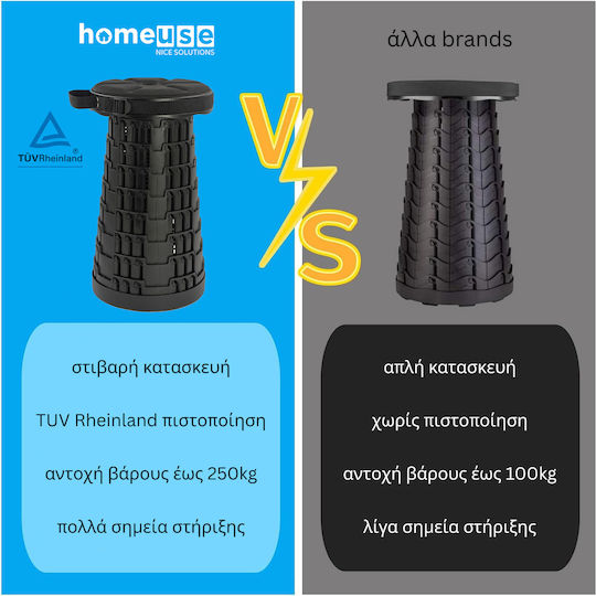 HOME USE HUH-0235 Πτυσσόμενο Καρεκλάκι με Μαξιλάρι, Αντοχή έως 250kg, 25.5x45cm, Μαύρο