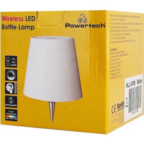 POWERTECH HLL-0198 LED Φωτιστικό για Μπουκάλι, Ρυθμιζόμενο, Επαναφορτιζόμενο, Λευκό
