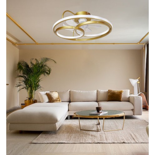 Powertech Smart Ανεμιστήρας Οροφής Hll-0178 Led Φως 50w Φ50x21cm Χρυσός