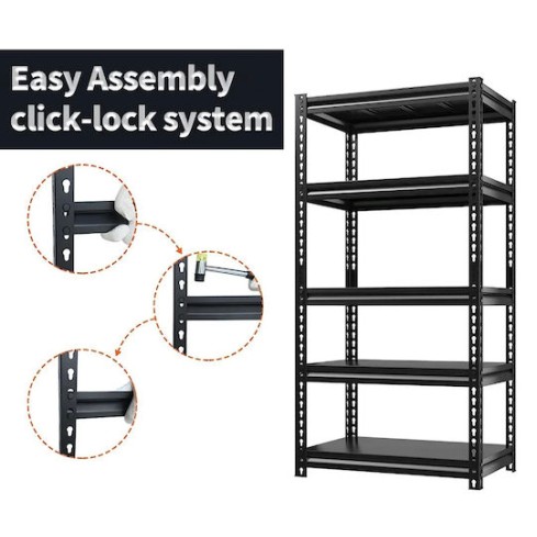 HOME USE HUH-0248 Μεταλλική Ραφιέρα με 5 Ράφια, 90x40x183cm, Μαύρη