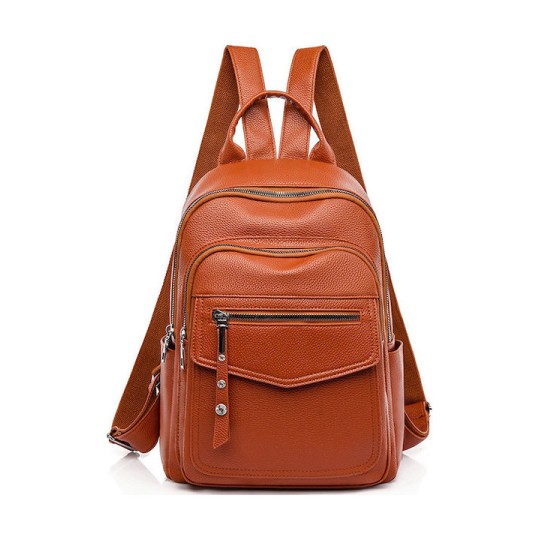 Roxxani LBAG-0022 Δερμάτινη Γυναικεία Τσάντα Πλάτης Καφέ