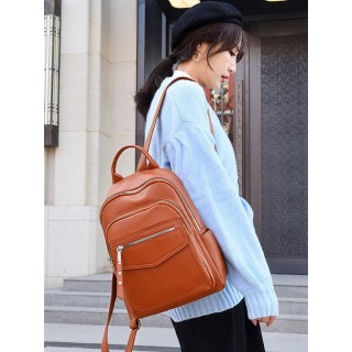 Roxxani LBAG-0022 Δερμάτινη Γυναικεία Τσάντα Πλάτης Καφέ