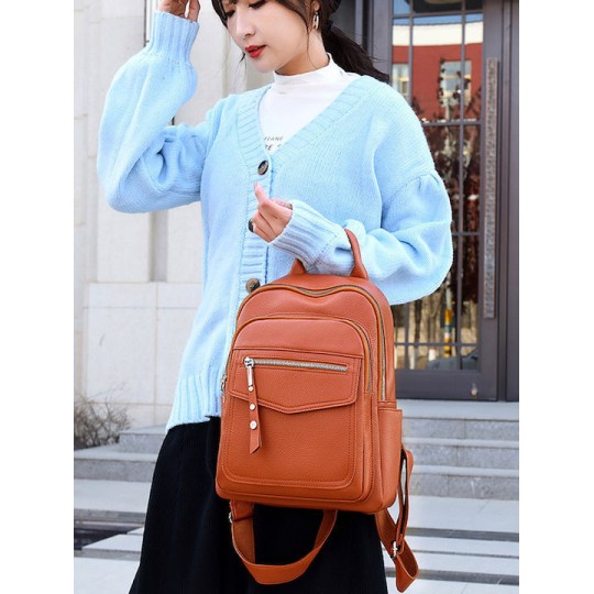 Roxxani LBAG-0022 Δερμάτινη Γυναικεία Τσάντα Πλάτης Καφέ