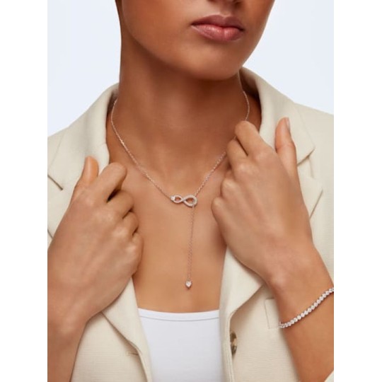 Swarovski Infinity Y Necklace, White, Rose-gold Tone Plated 5521346